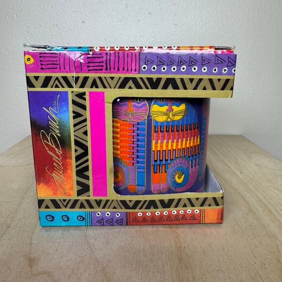NWT Laurel Burch Rainbow Cat Cousins Ceramic Mug 2014 Yellow Interior - Picture 1 of 9